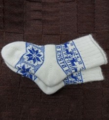 Вязаные носки из шерсти с логотипом белые с голубым